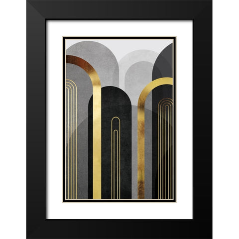 Mid Century Arches Black Gold 1 Black Modern Wood Framed Art Print with Double Matting by Urban Epiphany