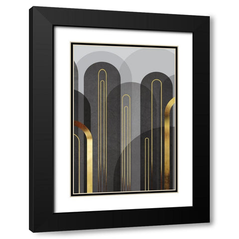 MidCentury Arches Black Gold 2 Black Modern Wood Framed Art Print with Double Matting by Urban Epiphany