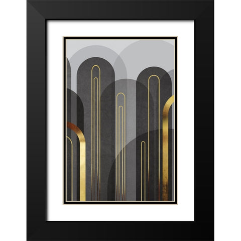 MidCentury Arches Black Gold 2 Black Modern Wood Framed Art Print with Double Matting by Urban Epiphany