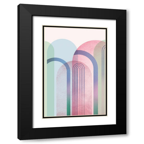 Mid Century Arches Pastel Rainbows 1 Black Modern Wood Framed Art Print with Double Matting by Urban Epiphany