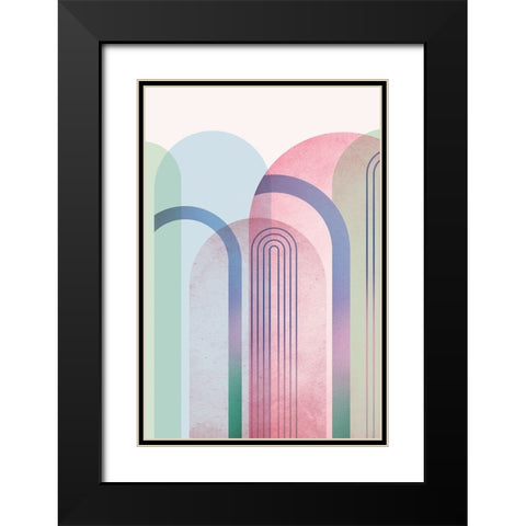 Mid Century Arches Pastel Rainbows 1 Black Modern Wood Framed Art Print with Double Matting by Urban Epiphany