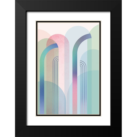 Mid Century Arches Pastel Rainbows 2 Black Modern Wood Framed Art Print with Double Matting by Urban Epiphany