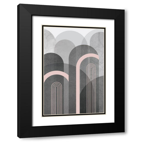 Mid Century Arches Pink Gray 2 Black Modern Wood Framed Art Print with Double Matting by Urban Epiphany