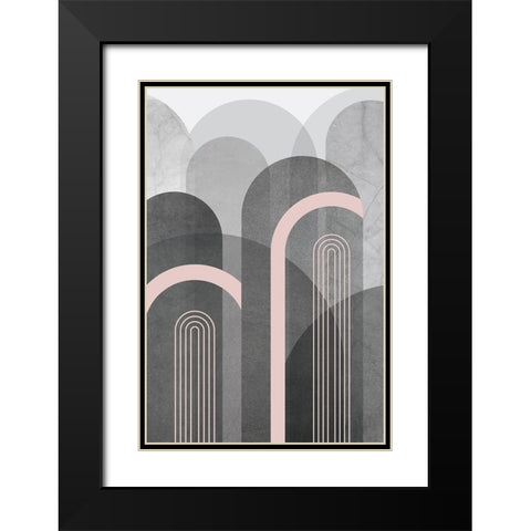 Mid Century Arches Pink Gray 2 Black Modern Wood Framed Art Print with Double Matting by Urban Epiphany