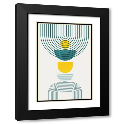 Mid Century Teal Yellow 1 Black Modern Wood Framed Art Print with Double Matting by Urban Epiphany