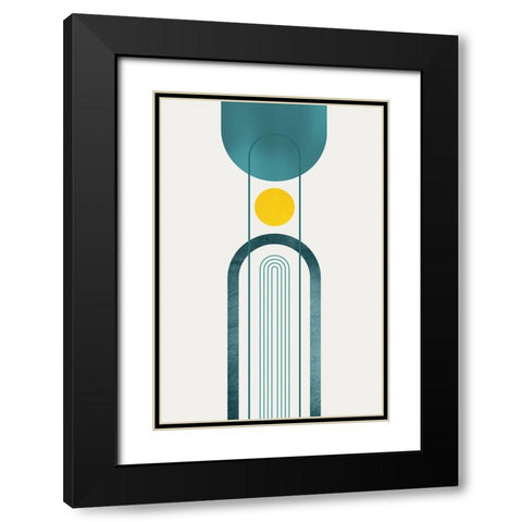Mid Century Teal Yellow 2 Black Modern Wood Framed Art Print with Double Matting by Urban Epiphany