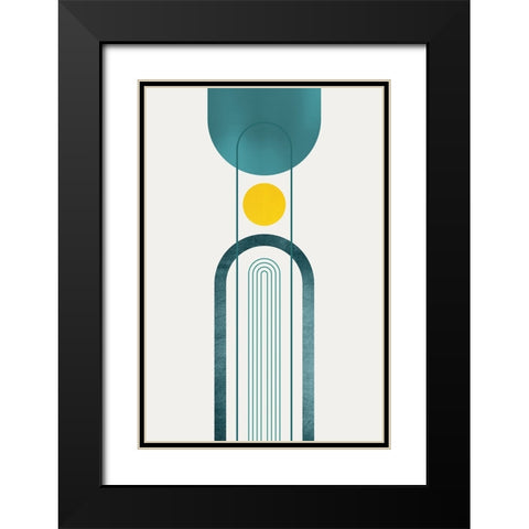Mid Century Teal Yellow 2 Black Modern Wood Framed Art Print with Double Matting by Urban Epiphany