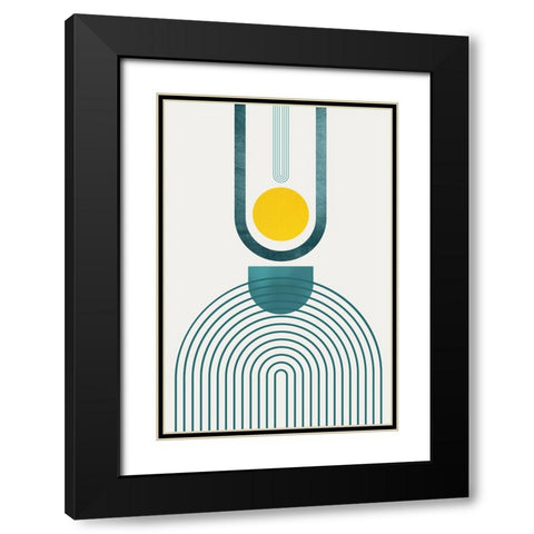 Mid Century Teal Yellow 3 Black Modern Wood Framed Art Print with Double Matting by Urban Epiphany