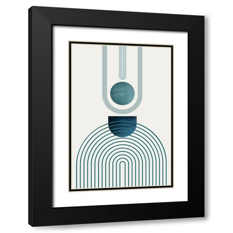 Mid CenturyModern Navy Teal 1 Black Modern Wood Framed Art Print with Double Matting by Urban Epiphany