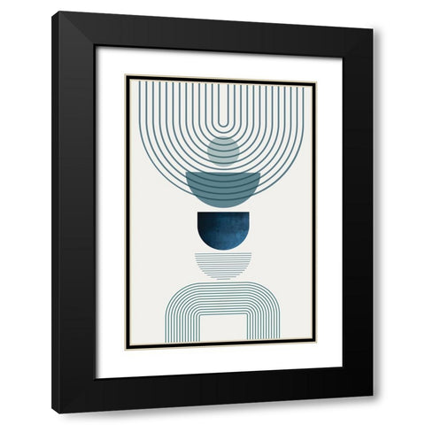 Mid CenturyModern Navy Teal 2 Black Modern Wood Framed Art Print with Double Matting by Urban Epiphany