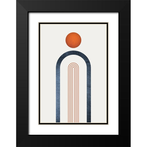 Minimalist Mid Century Orange Navy 1 Black Modern Wood Framed Art Print with Double Matting by Urban Epiphany