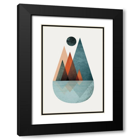 Minimalist Mid Century Orange Teal 2 Black Modern Wood Framed Art Print with Double Matting by Urban Epiphany