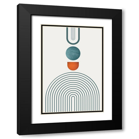 Minimalist Mid Century Orange Teal 3 Black Modern Wood Framed Art Print with Double Matting by Urban Epiphany