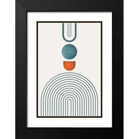 Minimalist Mid Century Orange Teal 3 Black Modern Wood Framed Art Print with Double Matting by Urban Epiphany