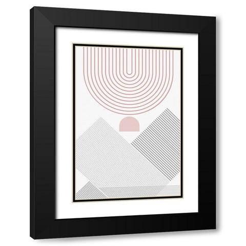 Modern Mid Century Abstract Pink Grey 3 Black Modern Wood Framed Art Print with Double Matting by Urban Epiphany