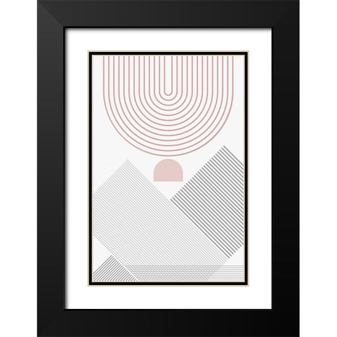 Modern Mid Century Abstract Pink Grey 3 Black Modern Wood Framed Art Print with Double Matting by Urban Epiphany