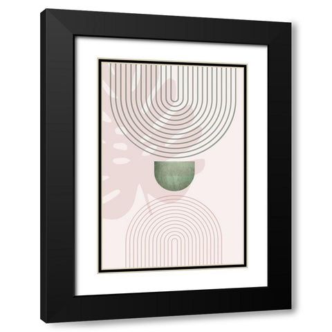Pink Green Mid Century Botanical 1 Black Modern Wood Framed Art Print with Double Matting by Urban Epiphany