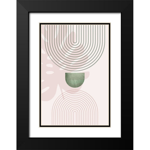 Pink Green Mid Century Botanical 1 Black Modern Wood Framed Art Print with Double Matting by Urban Epiphany