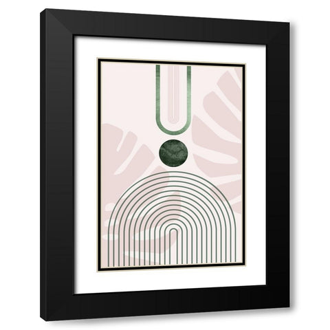 Pink Green Mid Century Botanical 3 Black Modern Wood Framed Art Print with Double Matting by Urban Epiphany