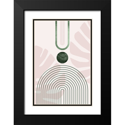 Pink Green Mid Century Botanical 3 Black Modern Wood Framed Art Print with Double Matting by Urban Epiphany