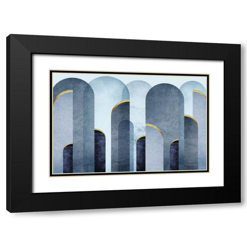 Mid Century Arches Blue Gold Black Modern Wood Framed Art Print with Double Matting by Urban Epiphany