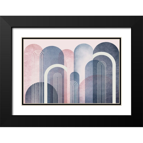 Mid Century Arches Blush Navy Black Modern Wood Framed Art Print with Double Matting by Urban Epiphany