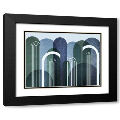 Mid Century Arches Navy Emerald Black Modern Wood Framed Art Print with Double Matting by Urban Epiphany