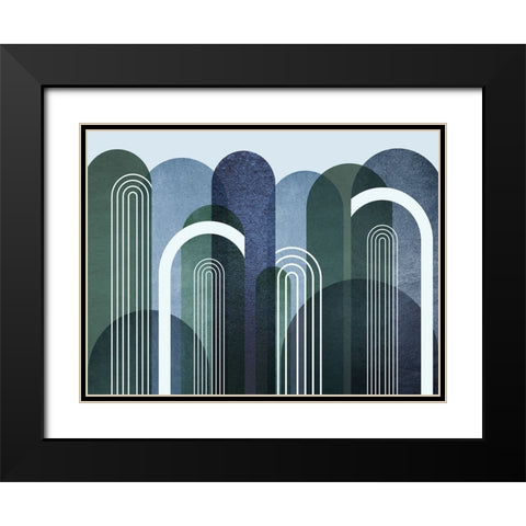 Mid Century Arches Navy Emerald Black Modern Wood Framed Art Print with Double Matting by Urban Epiphany