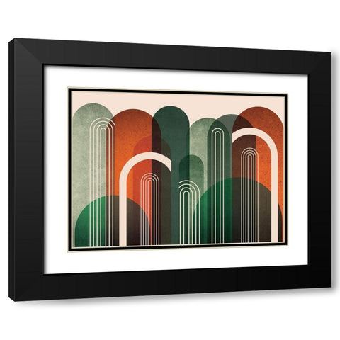 MidCentury Arches Orange Green Black Modern Wood Framed Art Print with Double Matting by Urban Epiphany