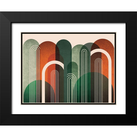 MidCentury Arches Orange Green Black Modern Wood Framed Art Print with Double Matting by Urban Epiphany