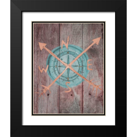 Teal Compass 1 Black Modern Wood Framed Art Print with Double Matting by Brown, Victoria