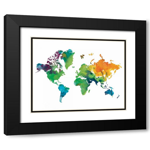Watercolor Map Black Modern Wood Framed Art Print with Double Matting by Brown, Victoria