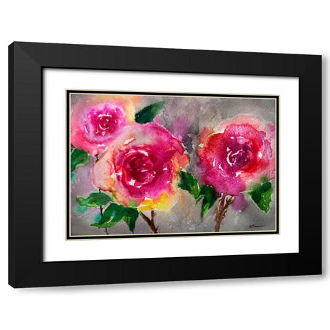 Pink Roses Black Modern Wood Framed Art Print with Double Matting by Brown,Victoria