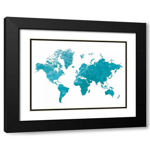 Blue Foil Map Black Modern Wood Framed Art Print with Double Matting by Brown,Victoria