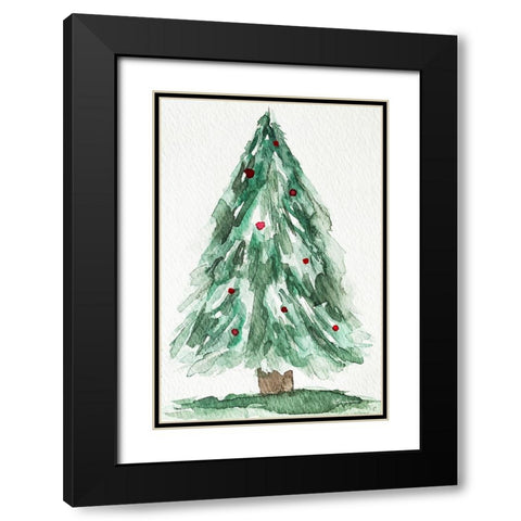 Christmas Tree Watercolor 1 Black Modern Wood Framed Art Print with Double Matting by Brown, Victoria