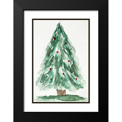 Christmas Tree Watercolor 1 Black Modern Wood Framed Art Print with Double Matting by Brown, Victoria