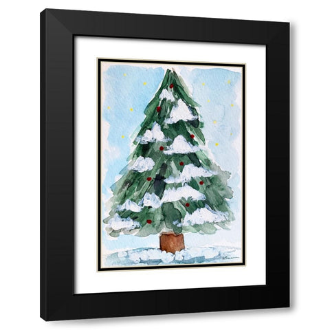 Christmas Tree Watercolor 2 Black Modern Wood Framed Art Print with Double Matting by Brown, Victoria