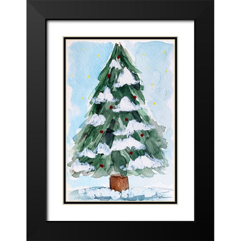 Christmas Tree Watercolor 2 Black Modern Wood Framed Art Print with Double Matting by Brown, Victoria