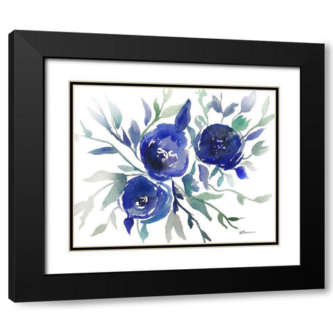 Blue Roses Black Modern Wood Framed Art Print with Double Matting by Brown, Victoria