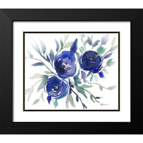 Blue Roses Black Modern Wood Framed Art Print with Double Matting by Brown, Victoria