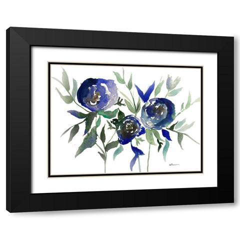 Blue Roses 2 Black Modern Wood Framed Art Print with Double Matting by Brown, Victoria
