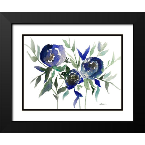 Blue Roses 2 Black Modern Wood Framed Art Print with Double Matting by Brown, Victoria