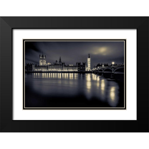 London Duotone Parliament Black Modern Wood Framed Art Print with Double Matting by Brown,Victoria