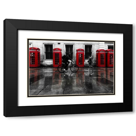 London Phone Booths People Black Modern Wood Framed Art Print with Double Matting by Brown,Victoria