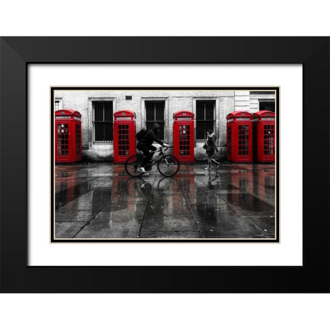 London Phone Booths People Black Modern Wood Framed Art Print with Double Matting by Brown,Victoria