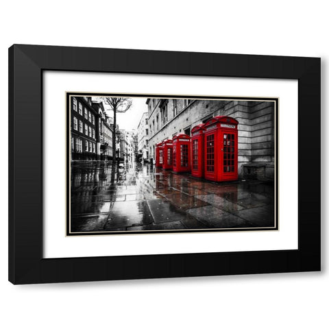 London Phone Booths Black Modern Wood Framed Art Print with Double Matting by Brown,Victoria