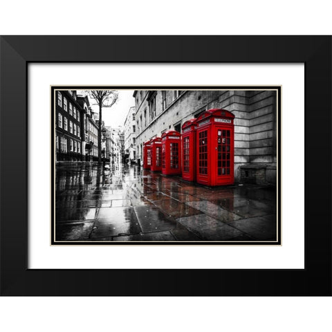 London Phone Booths Black Modern Wood Framed Art Print with Double Matting by Brown,Victoria