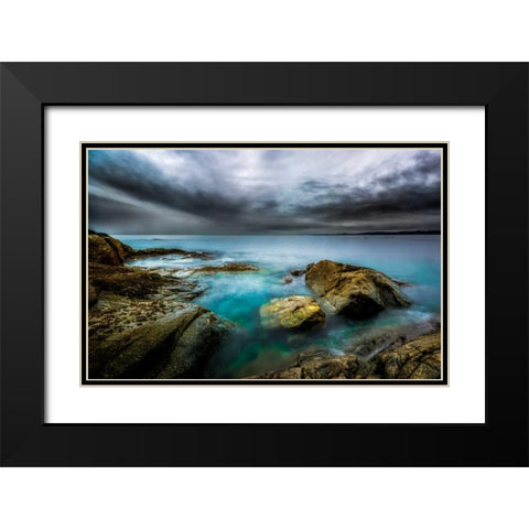 Golden Shores Black Modern Wood Framed Art Print with Double Matting by Kostka, Vladimir