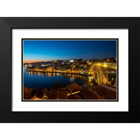 Portugal Porto Bridge Black Modern Wood Framed Art Print with Double Matting by Kostka, Vladimir