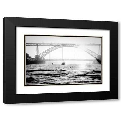Portugal Porto BW Bridge Black Modern Wood Framed Art Print with Double Matting by Kostka, Vladimir